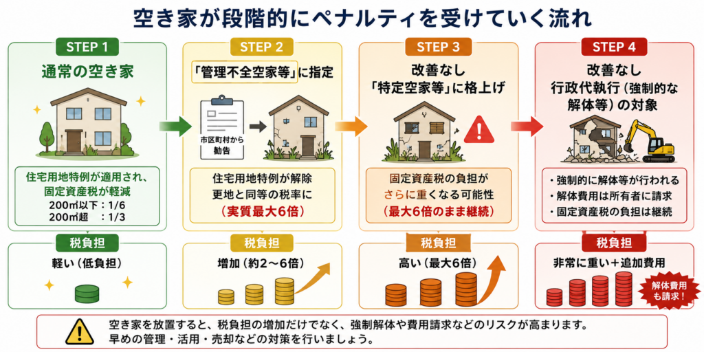 管理不全空き家としてペナルティが発生する流れ